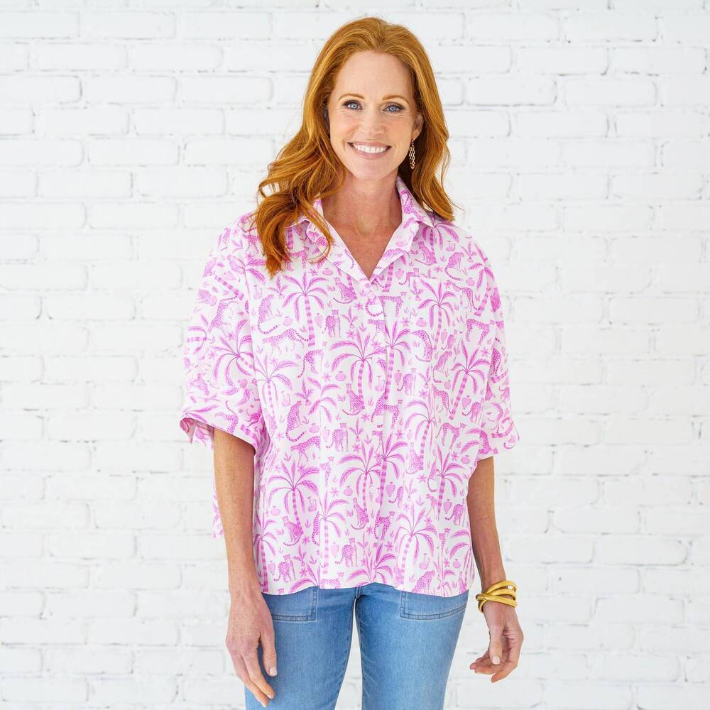 NEW CARYN LAWN abby swing top in pink jungle